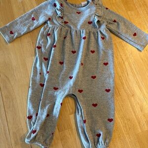GAP Baby Girl Heart Print Romper | Gray | 6–12 Months